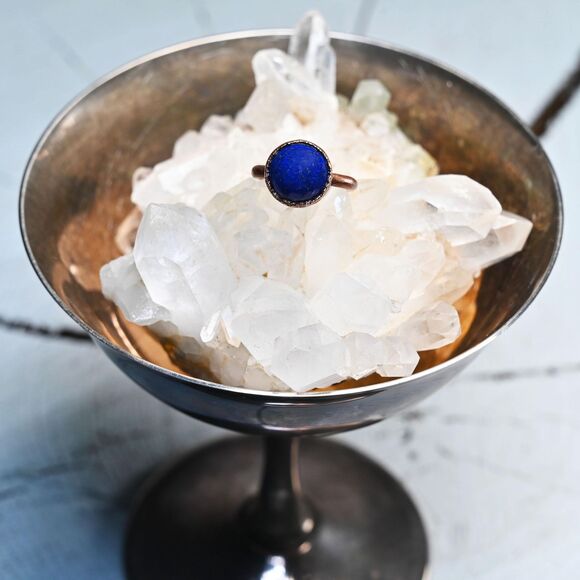 Lapis Lazuli Round Cabachon Electroformed Copper Ring - Picture 2 of 4